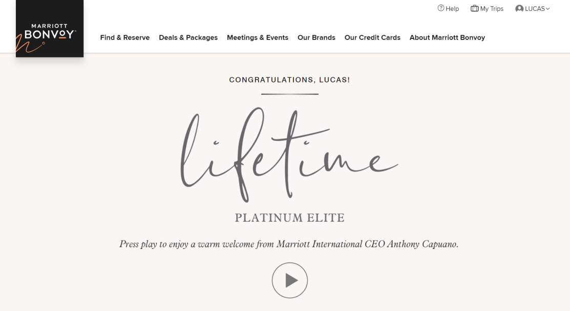 Marriott lifetime recognition welcome