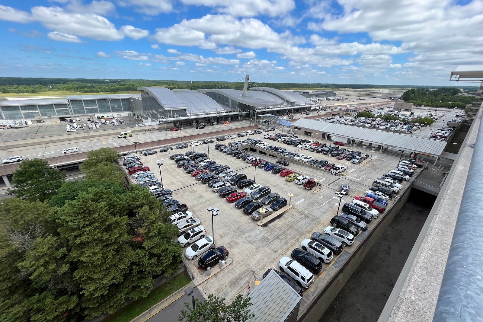 A crowded parking lot at Raleigh-Durham International Airport