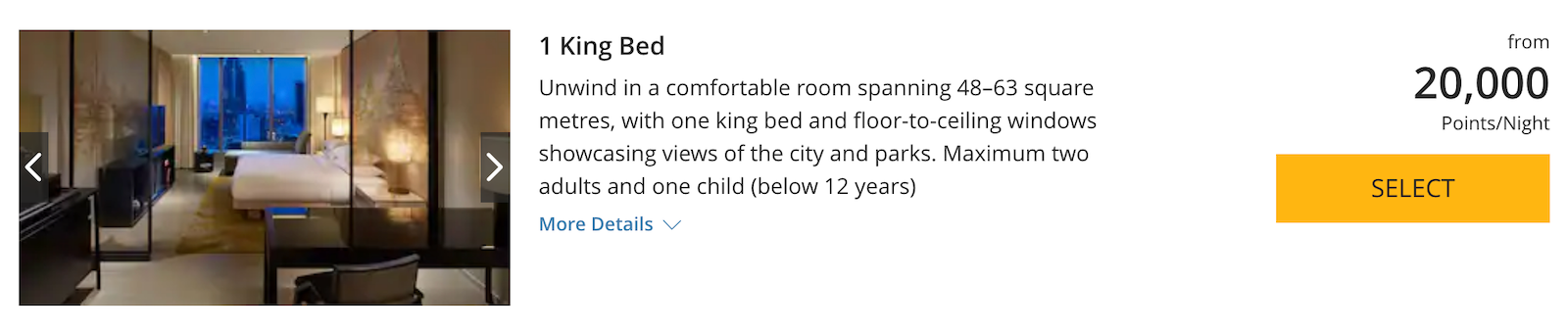 award redemption pricing for a hotel room
