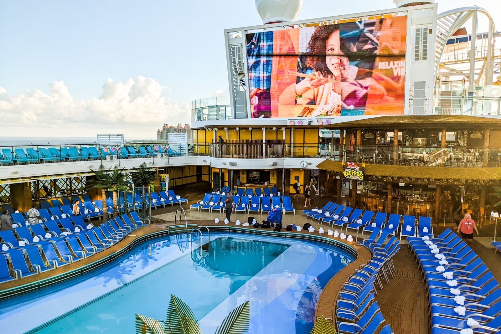 Carnival Celebration pool deck decorated with towel animals.