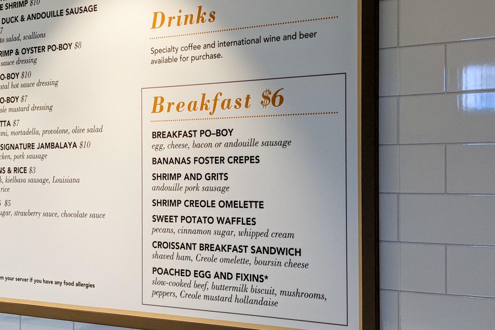 Breakfast menu at Emeril's Bistro 1397.