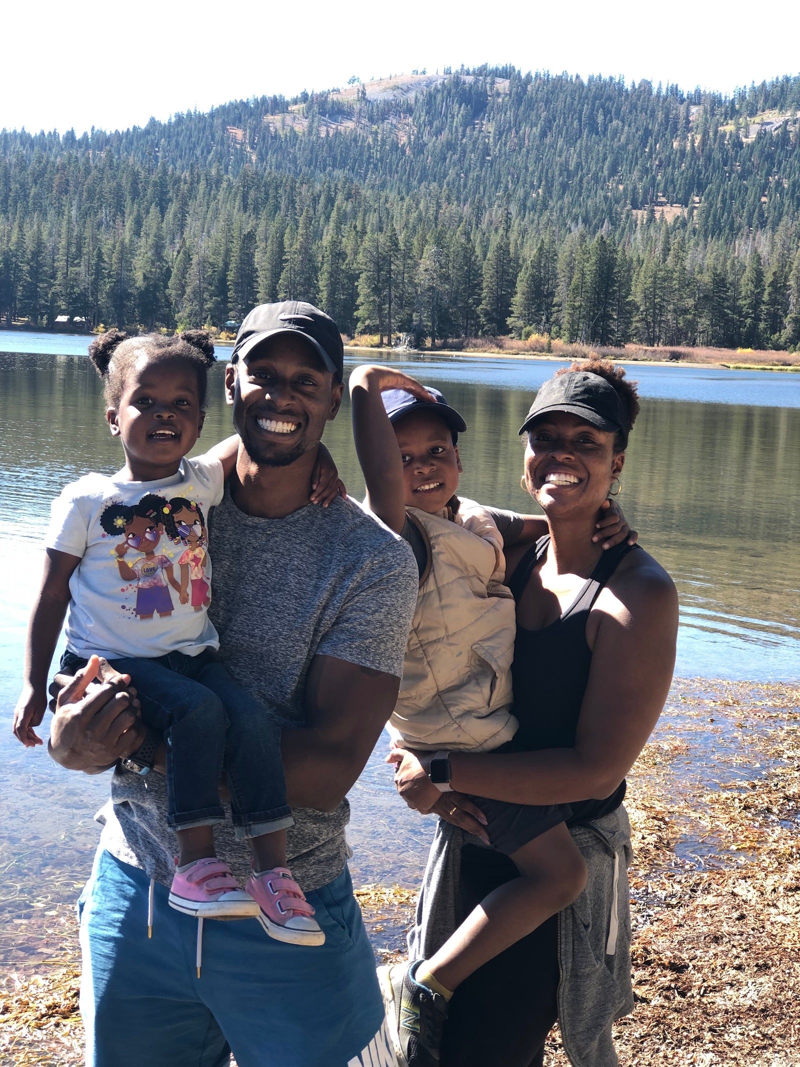 Writer Ashley Onadele and her family outdoors on a family vacation in California.