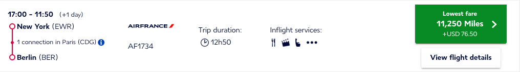 Air France award ticket from New York to Berlin