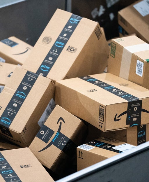 Amazon packages in a sorting facility