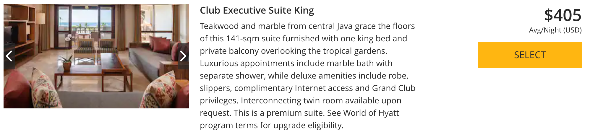 Booking the club executive suite at the Grand Hyatt Bali using cash