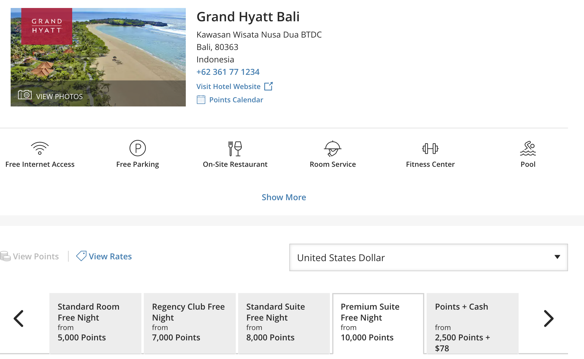 Different point options at the Grand Hyatt Bali