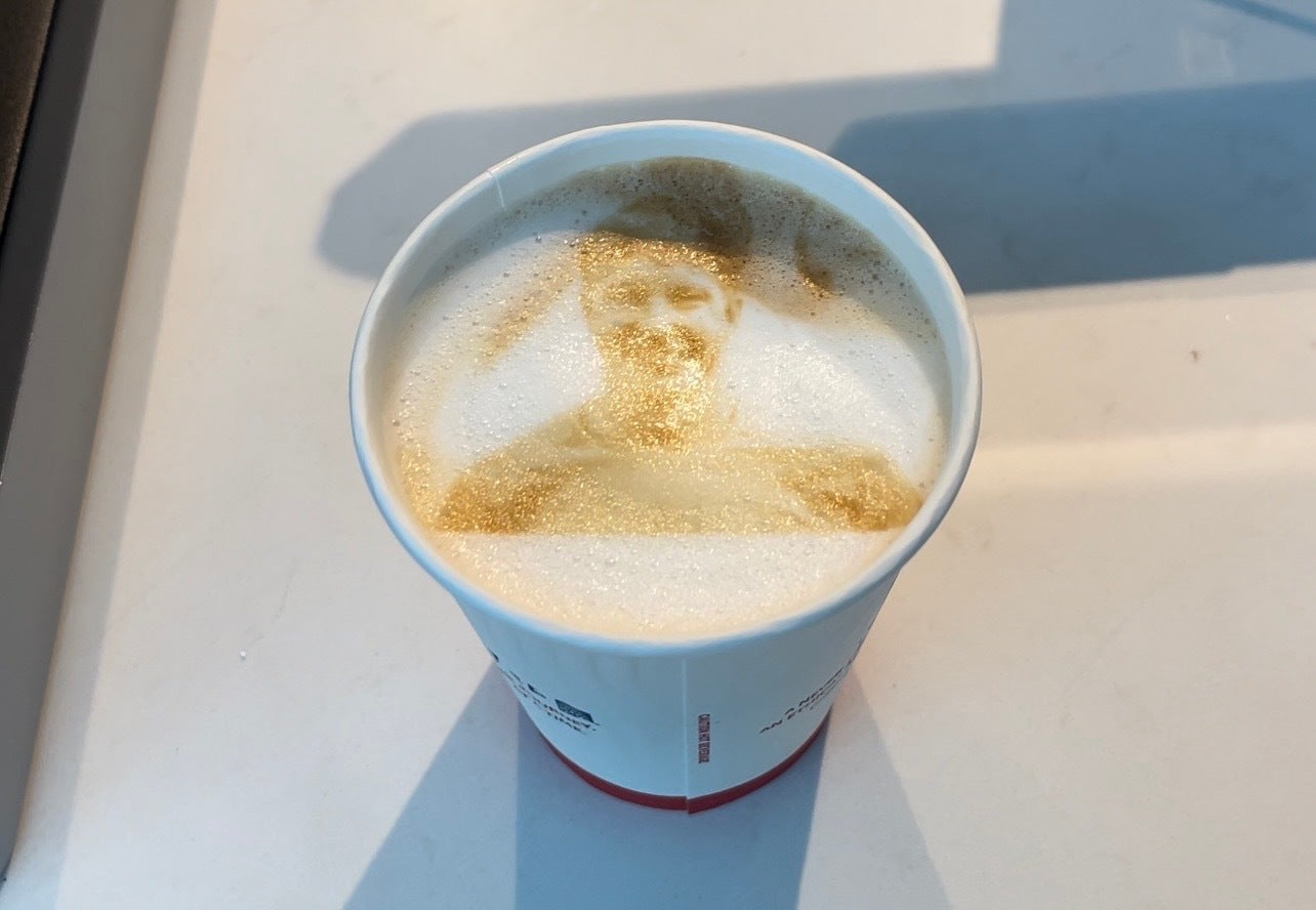 Latte with face of Scott Kirby