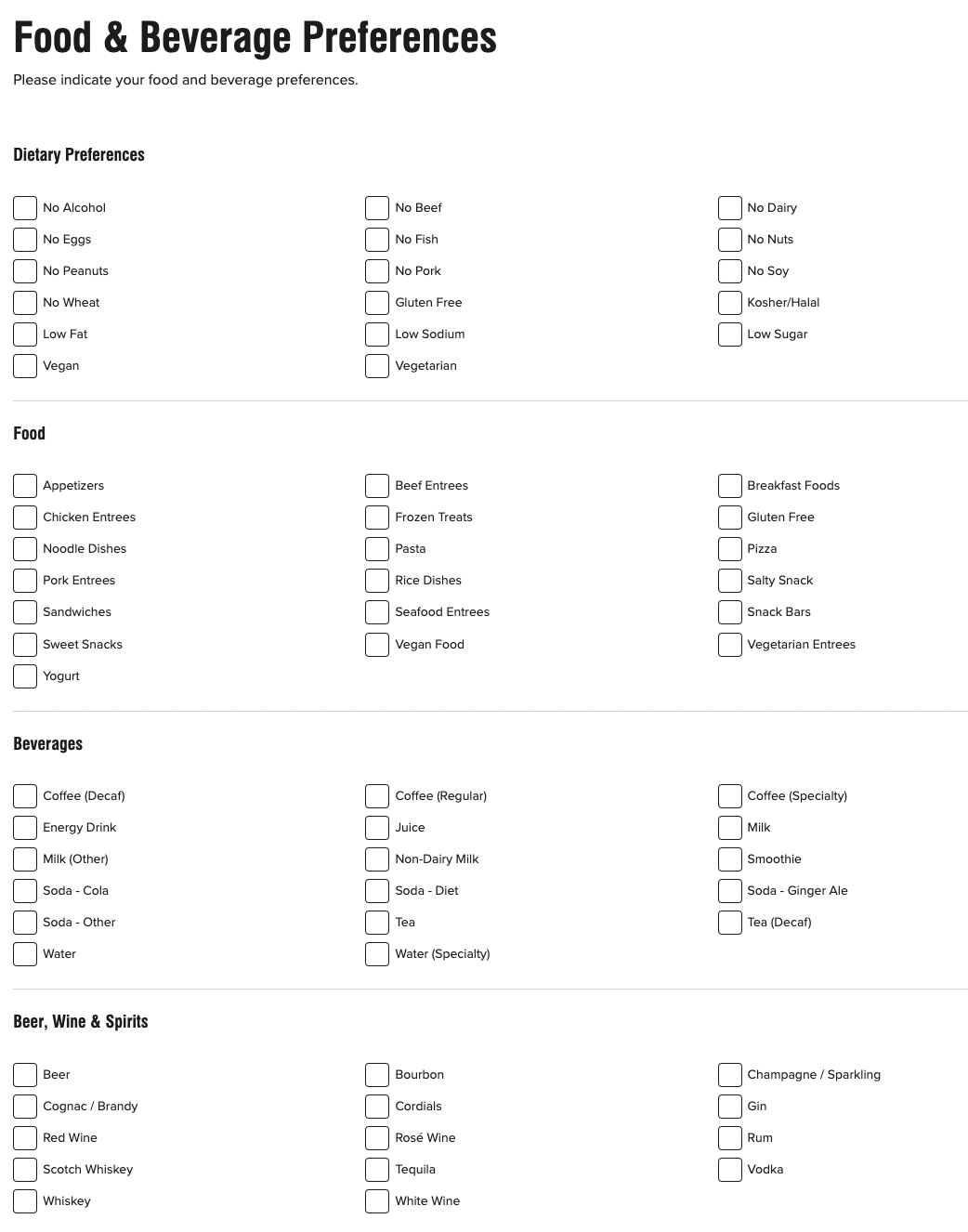 Marriott Ambassador Elite Food & Beverage preferences