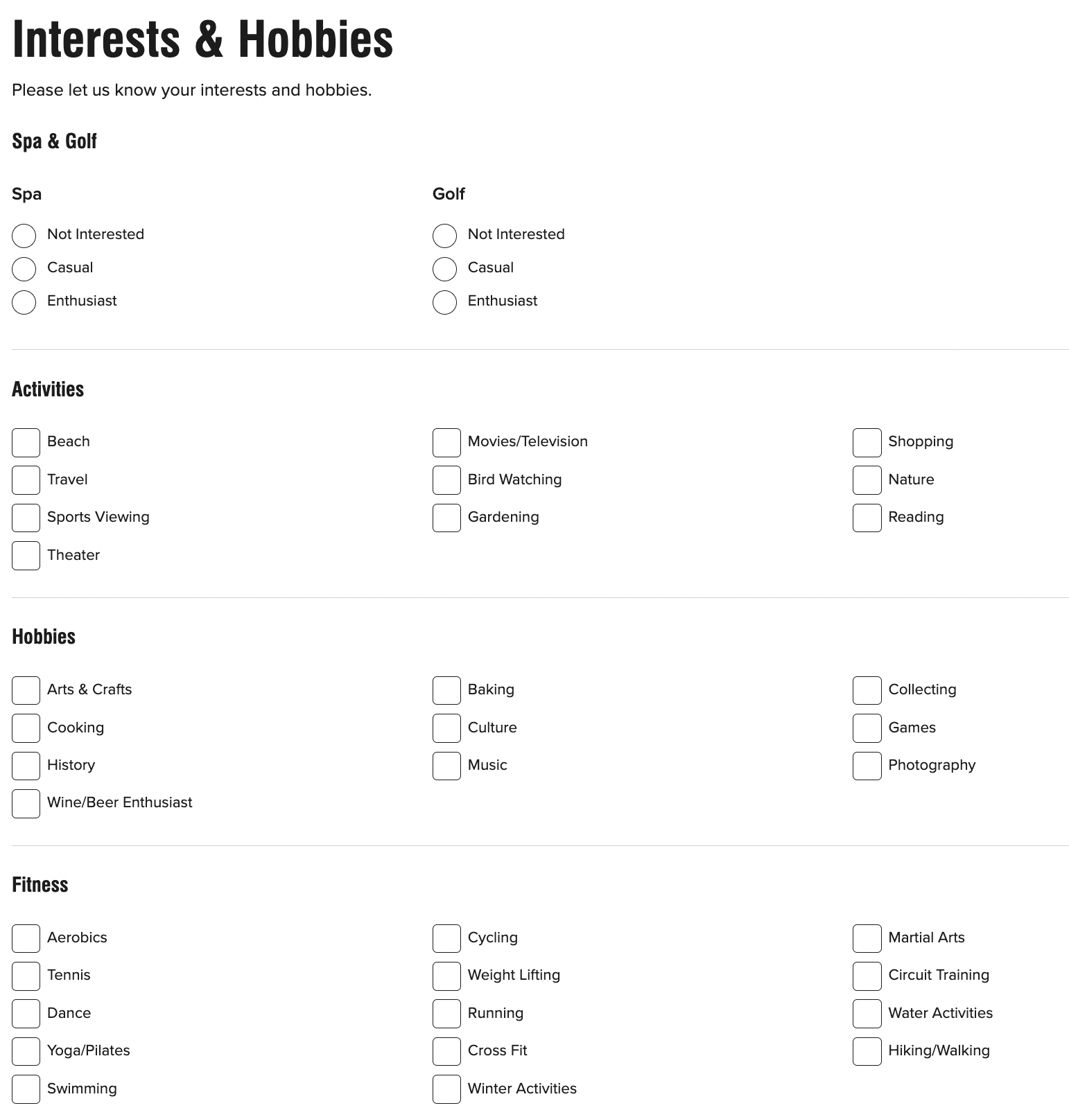 Marriott Ambassador Elite Interest & Hobbies