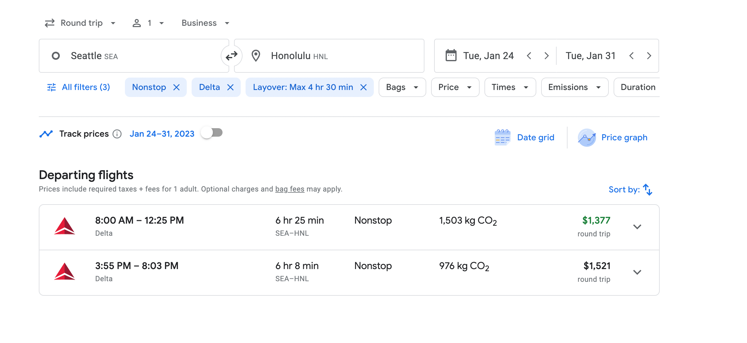 seattle to honolulu