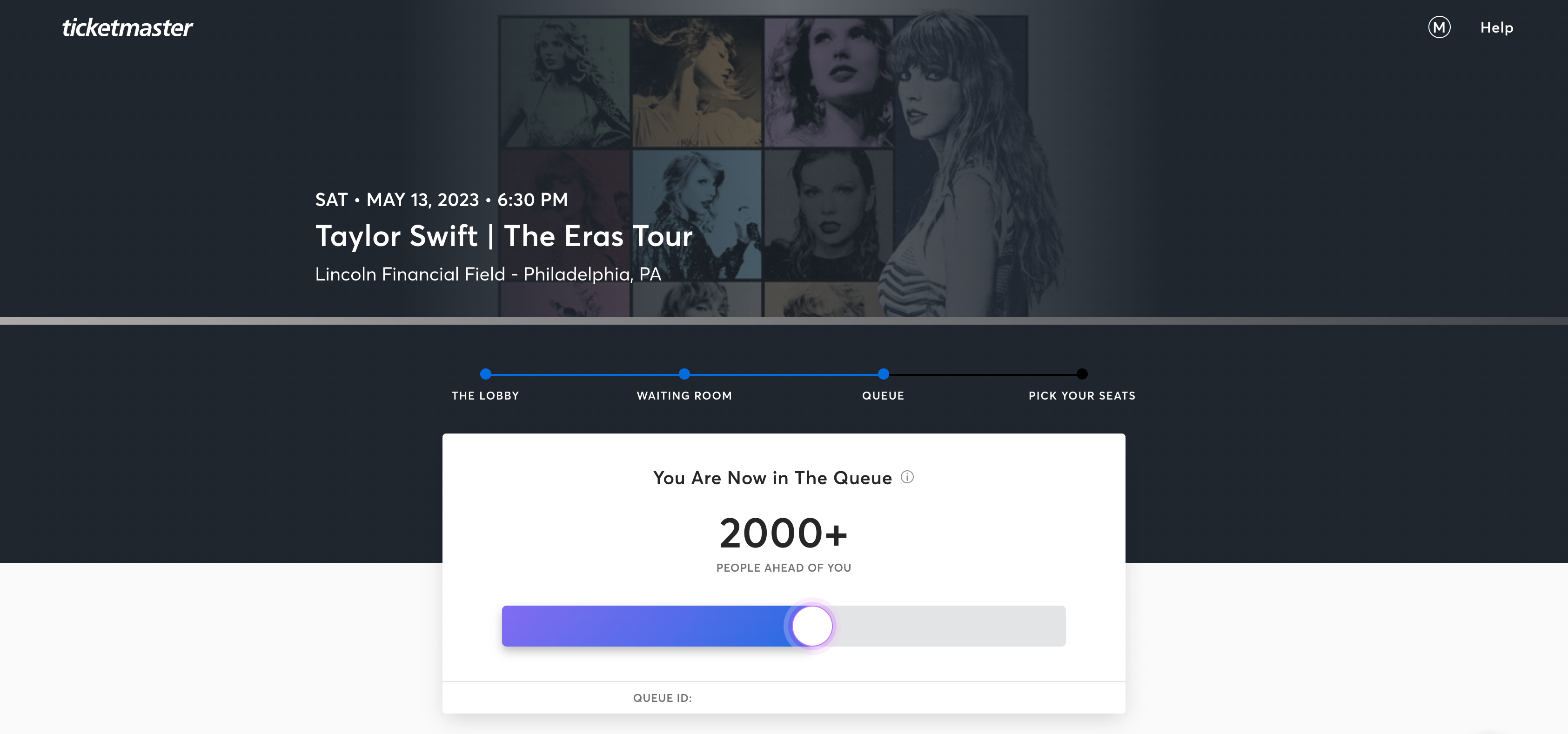Screenshot of Taylor Swift's The Eras Tour Verified Fan presale queue