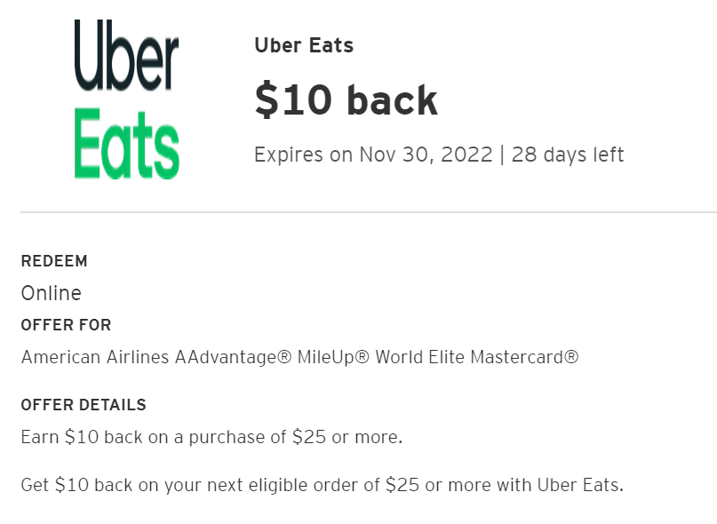 Citi Merchant Offer for Uber Eats