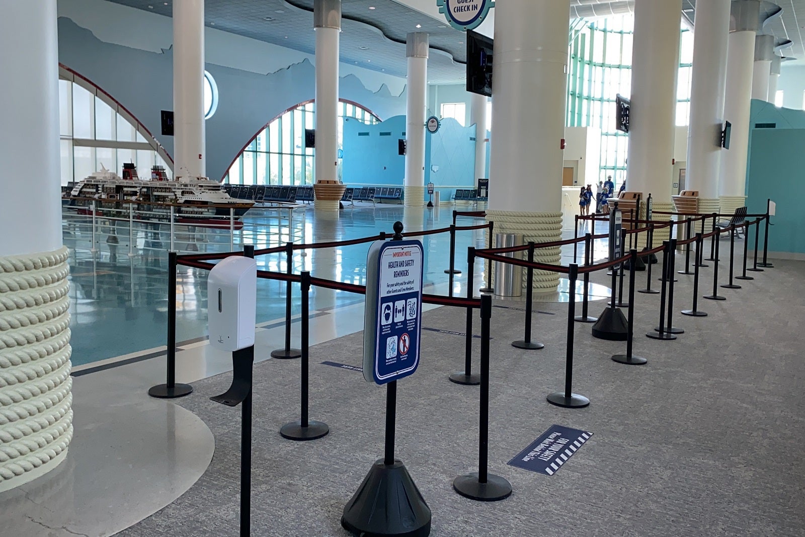 An empty cruise terminal check-in area