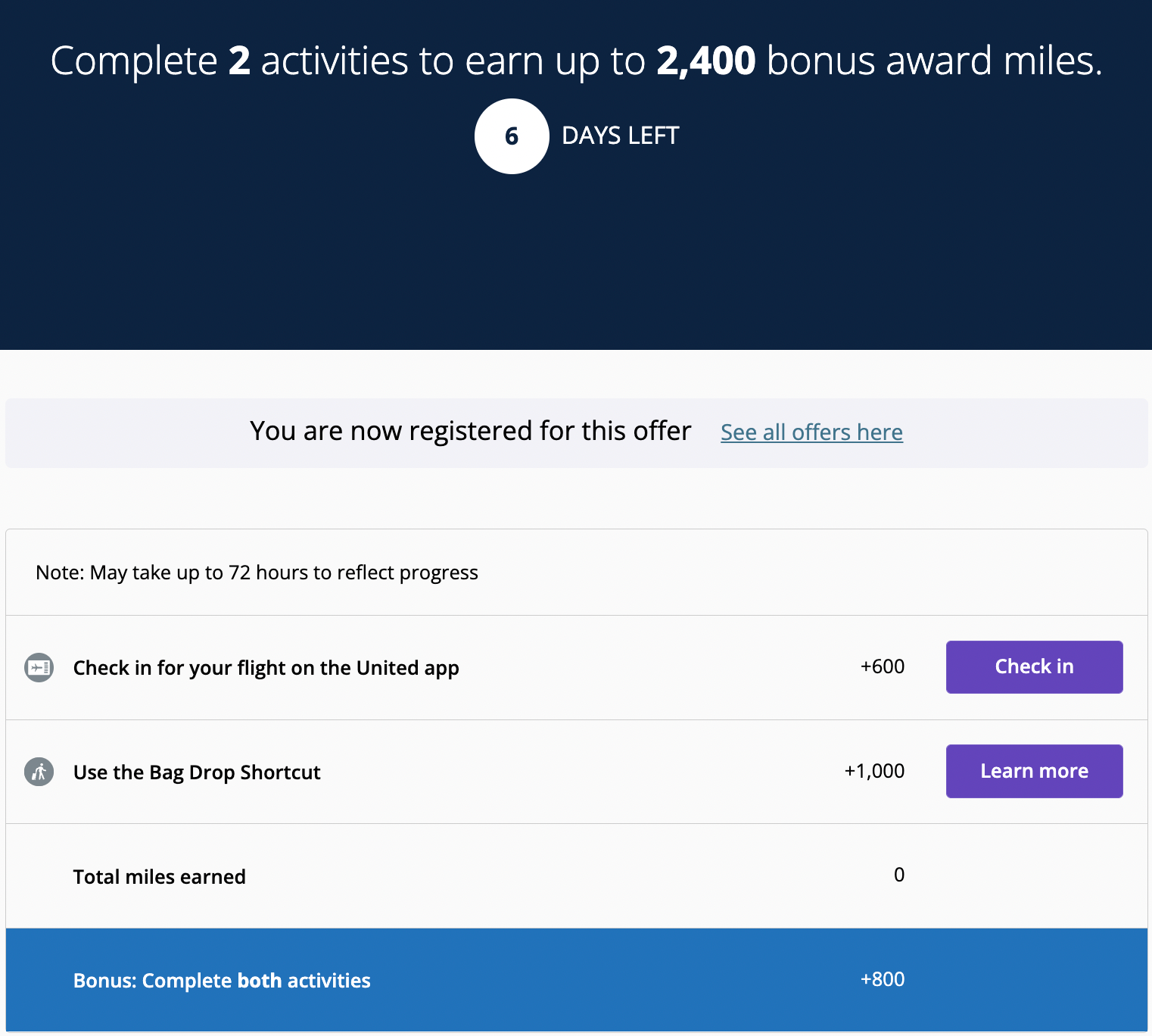 Bag shortcut and check in Mile Play offer KO