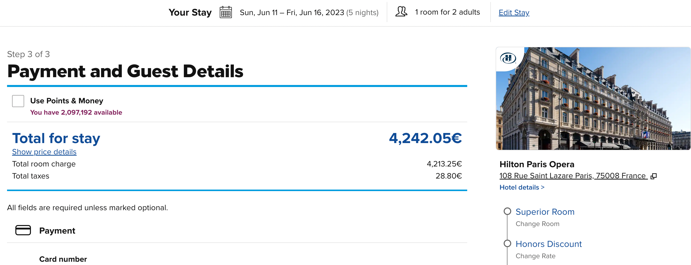 Five nights at the Hilton Paris Opera on cash