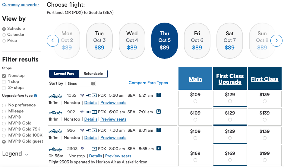 Upgrade space on Alaska Airlines' website