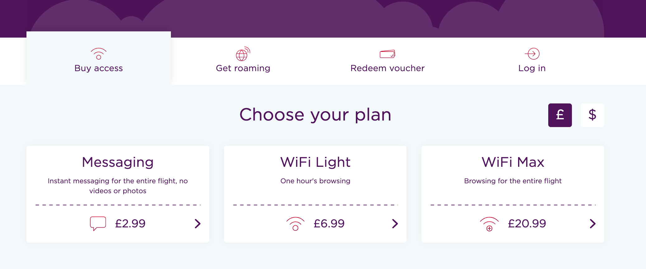 Virgin Atlantic Wi-Fi pricing