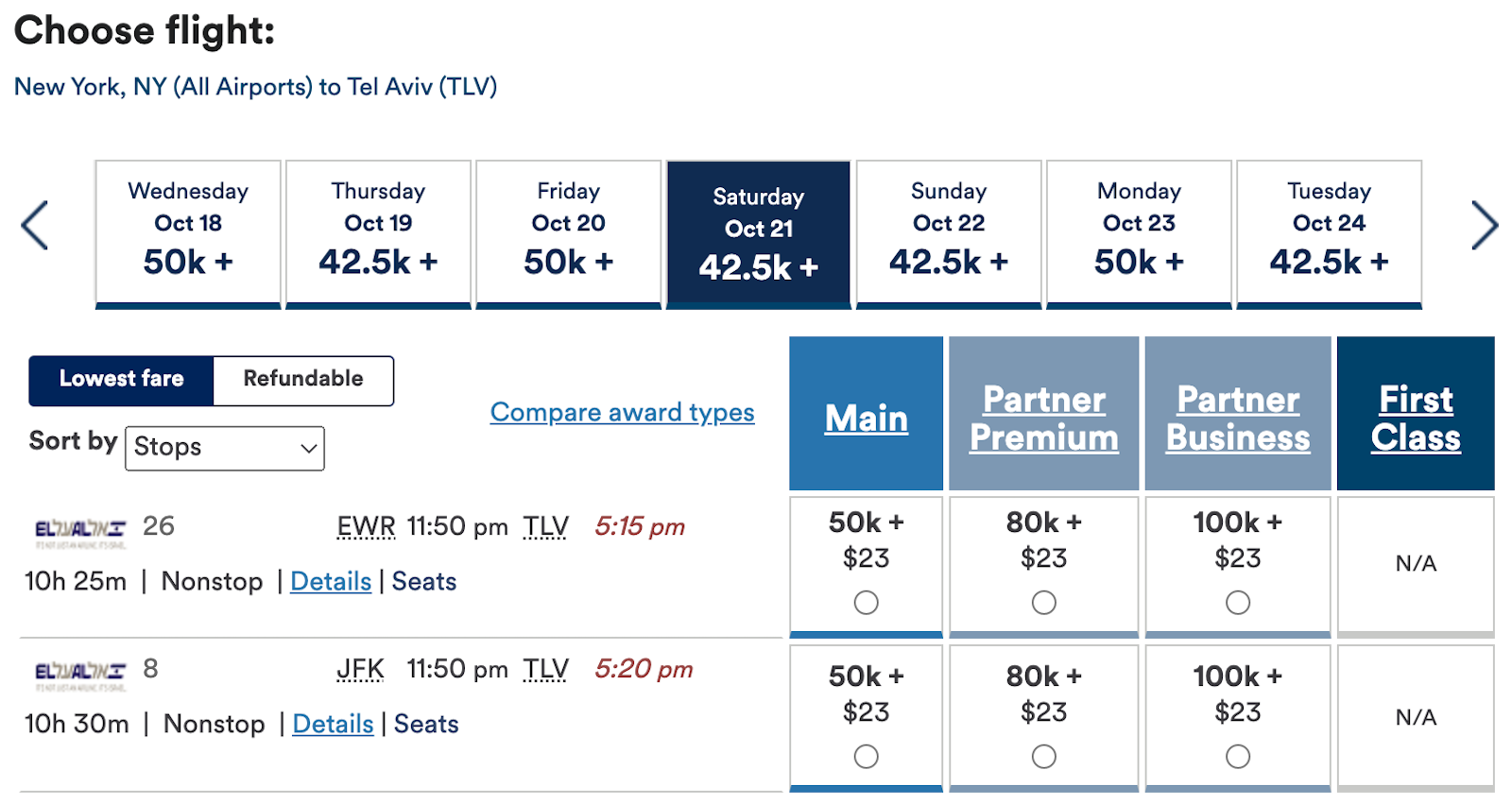 Award redemption rates options