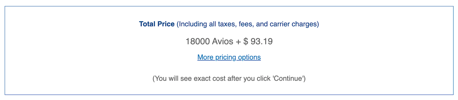 Award pricing for American Airlines flights using Avios