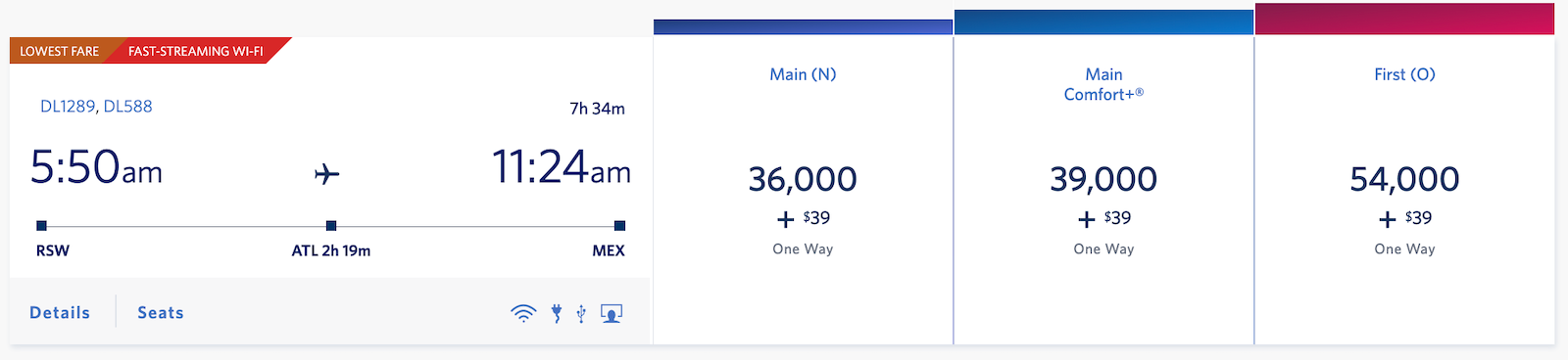 Pricing to book Delta flights using miles