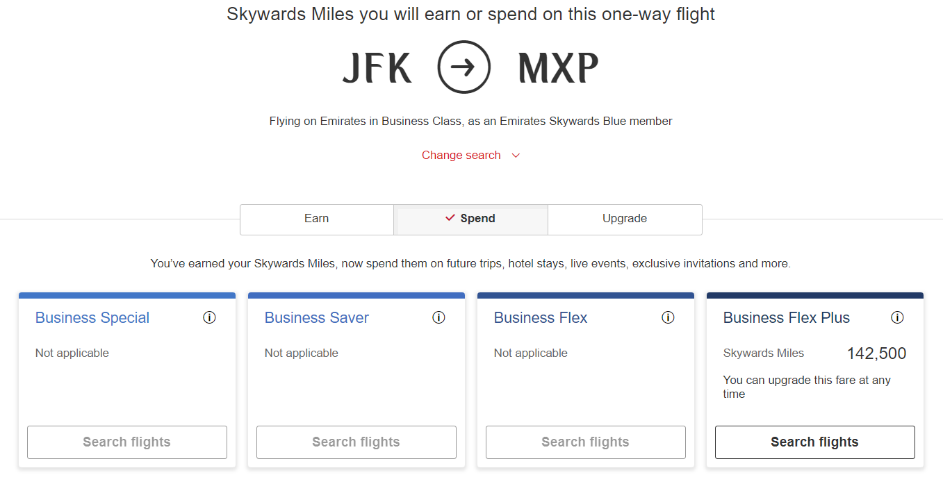 Emirates award rates