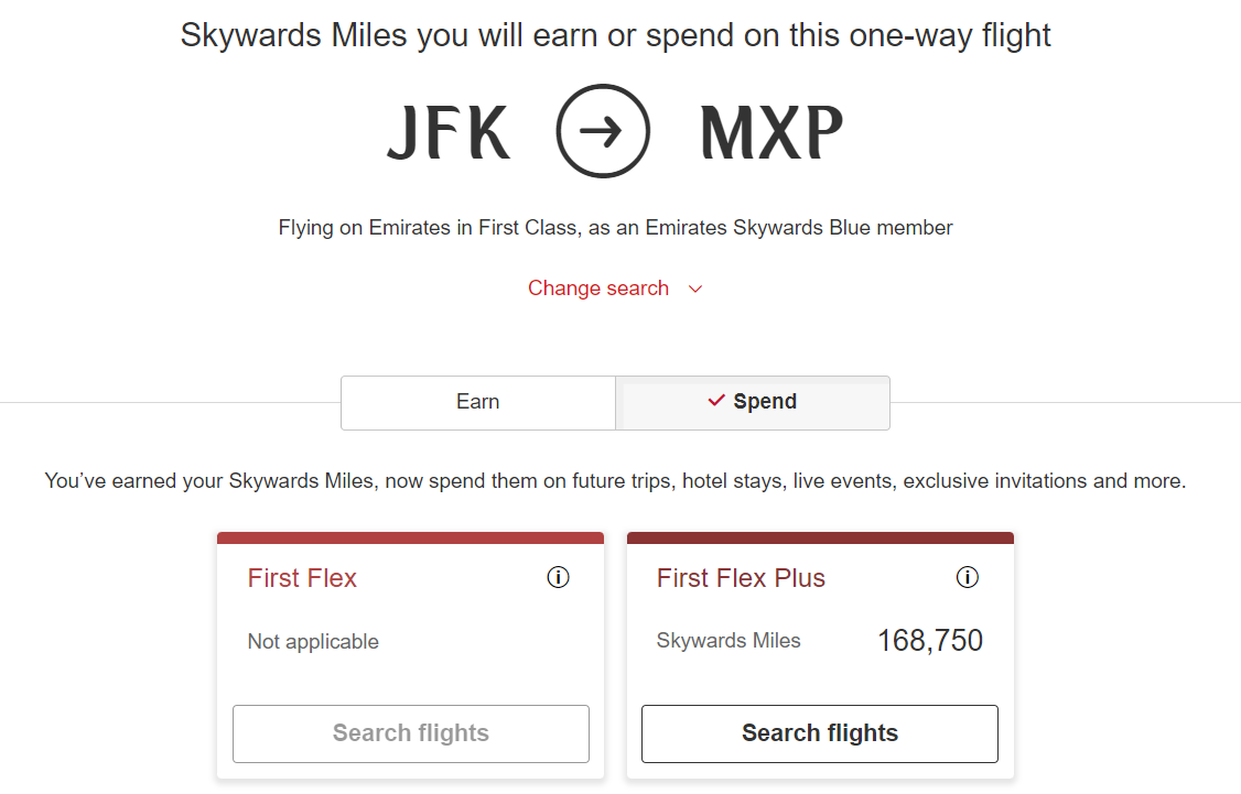 Emirates award rates