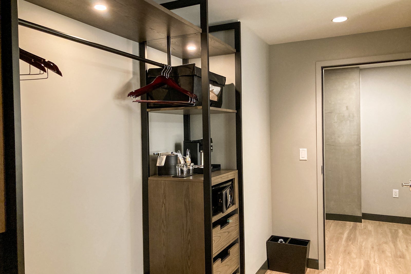 shelves and drawers in a hotel room closet area
