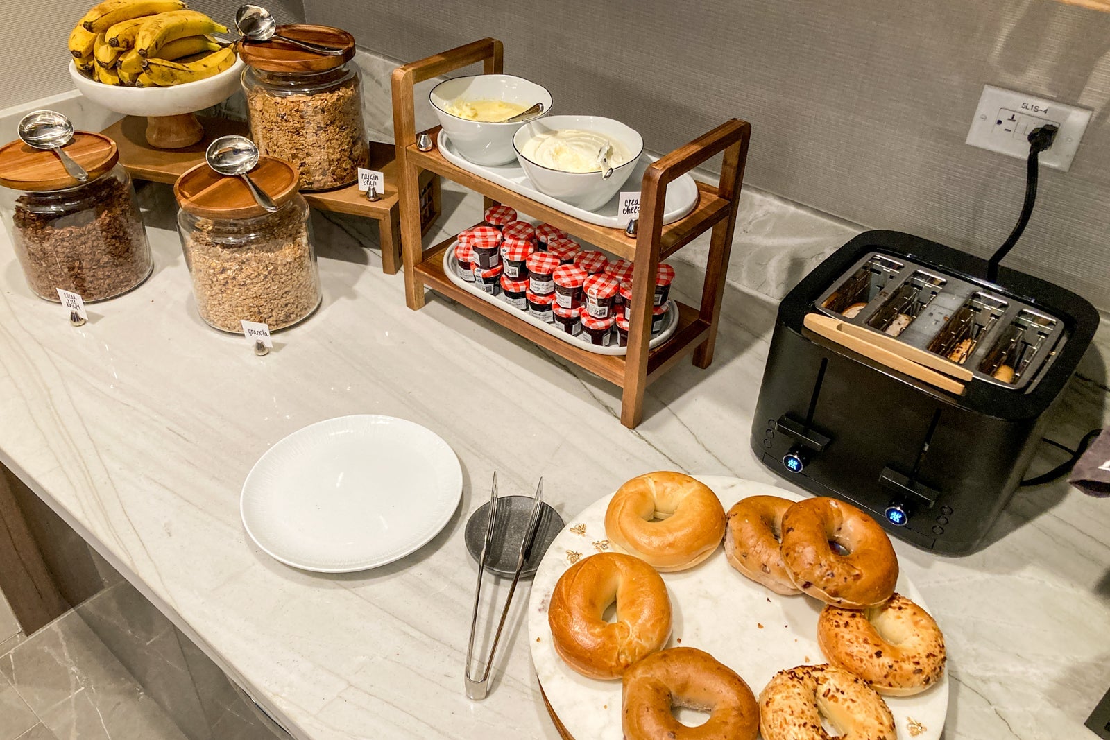 bels and pastries on a breakfast buffet in a lounge for elite status members