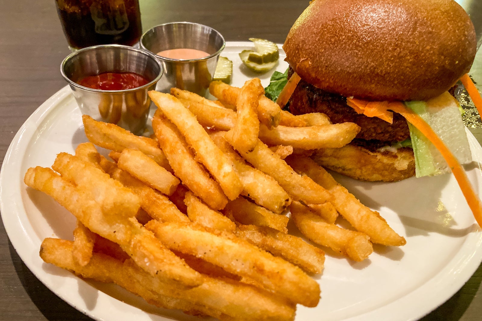 fries and a veggie burger
