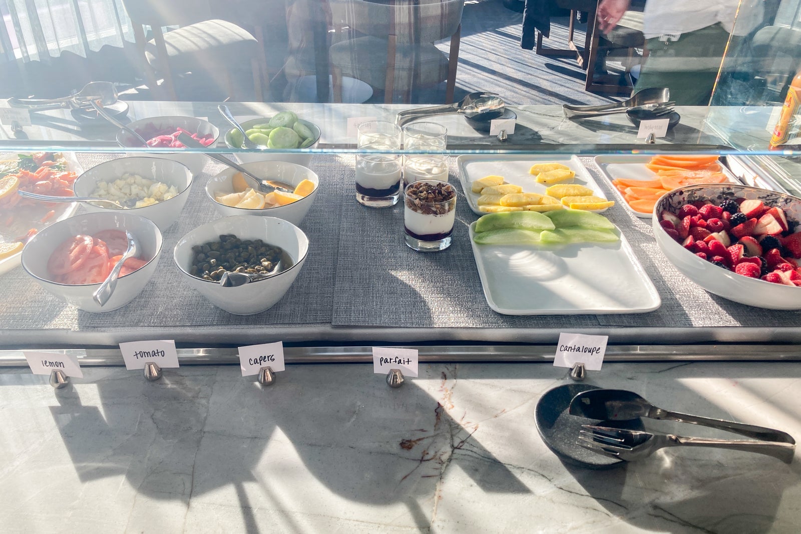 fruits on a breakfast buffet in a lounge for elite status members