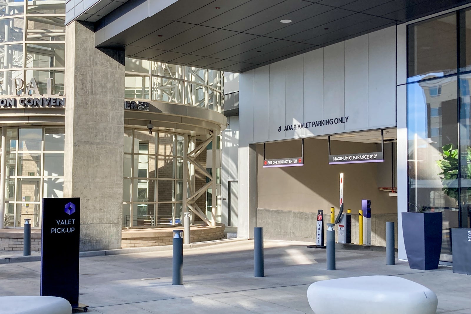 the entrance to a parking garage