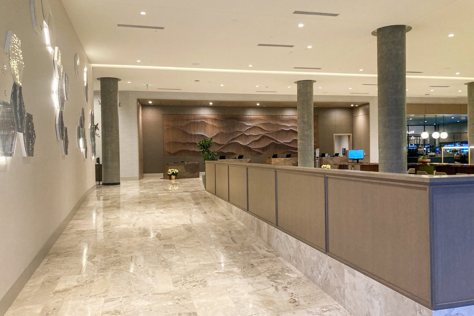 a long ramp at the edge of a hotel lobby