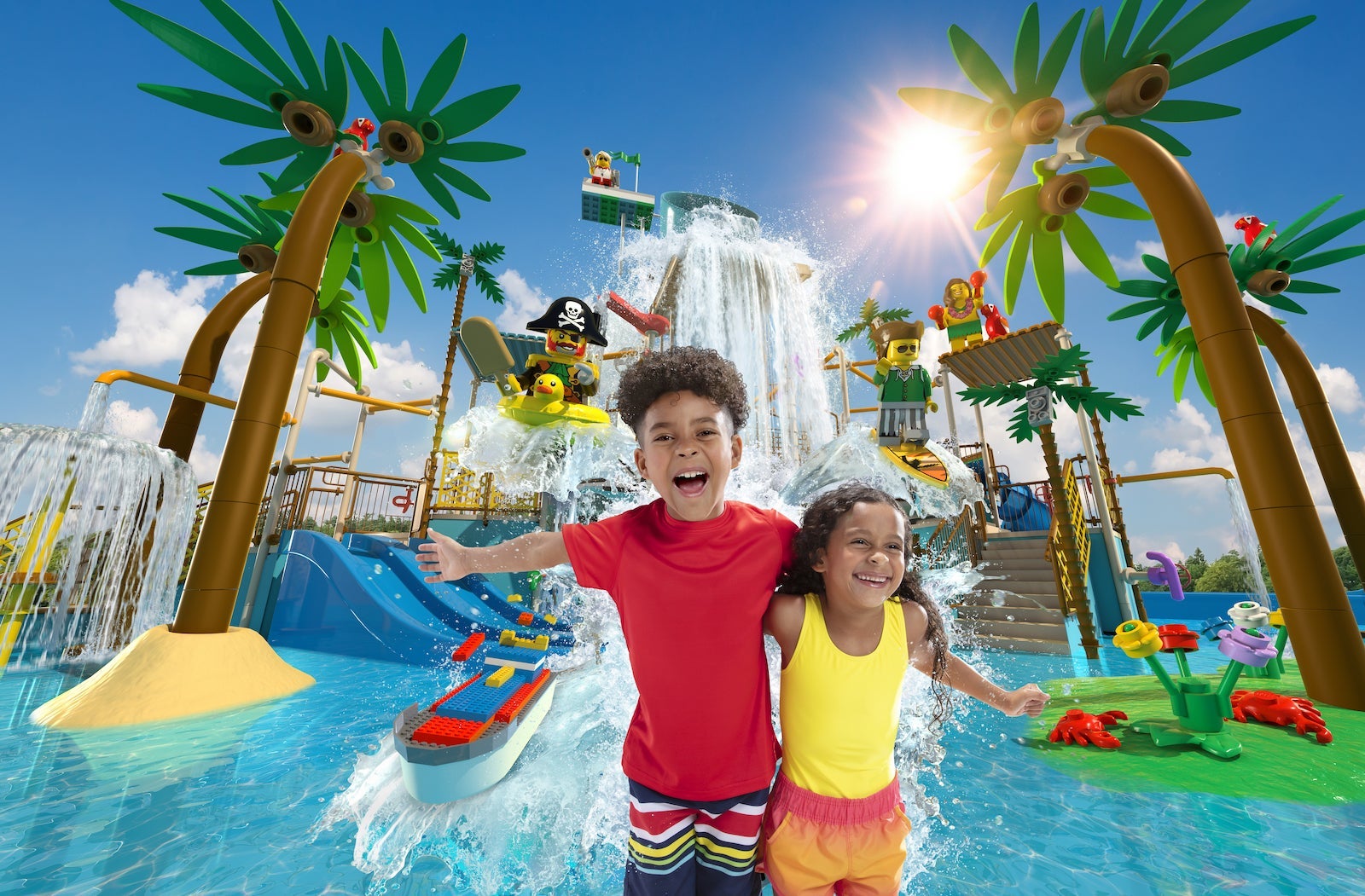 Children playing at water park
