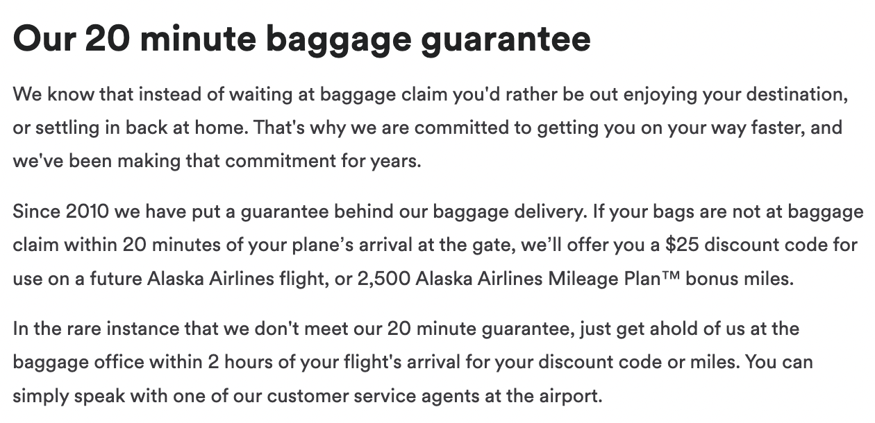 Alaska Airlines baggage guarantee