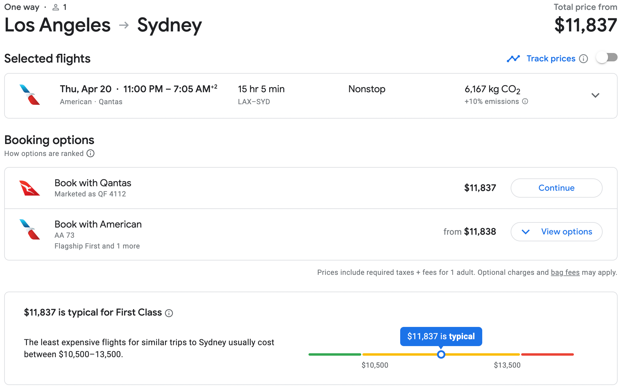 Booking a first class flight between LAX and SYD