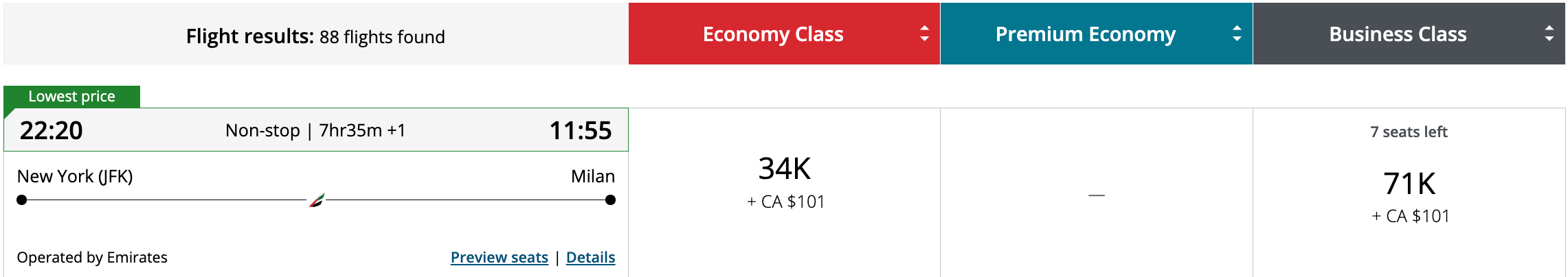 JFK to MXP Aeroplan