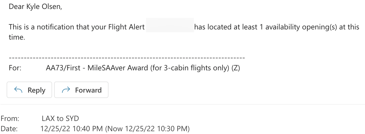 LAX-SYD Z fare award space