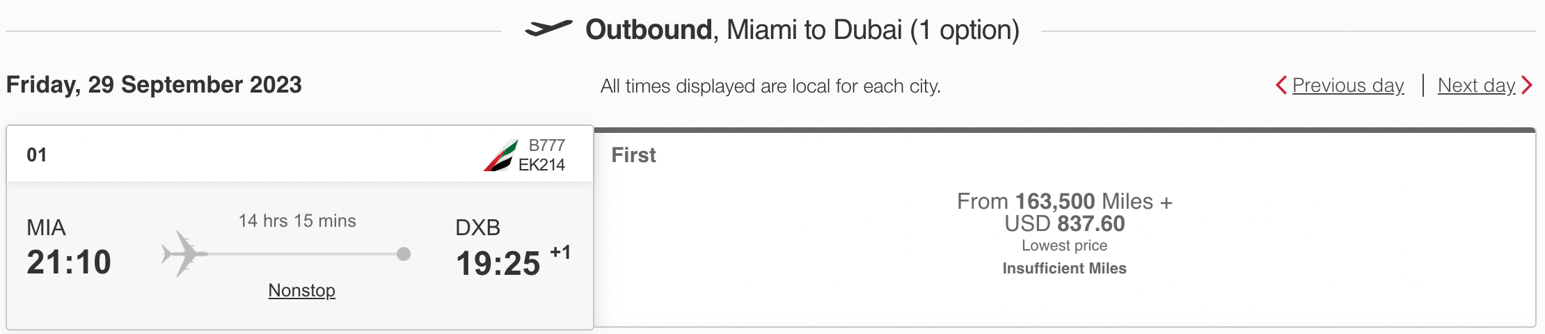 MIA to DXB Skywards