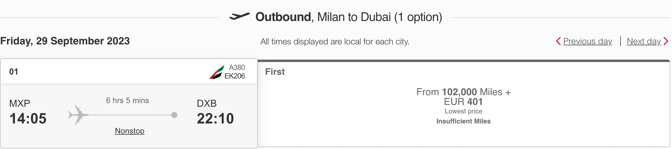 MXP to DXB Skywards