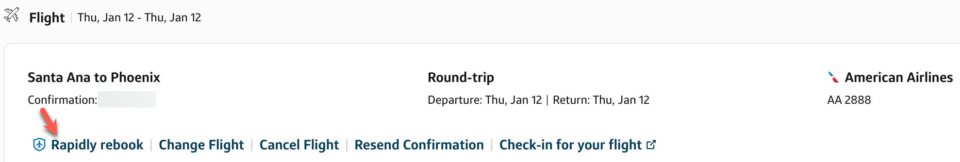 Rapid Rebooking in Capital One portal