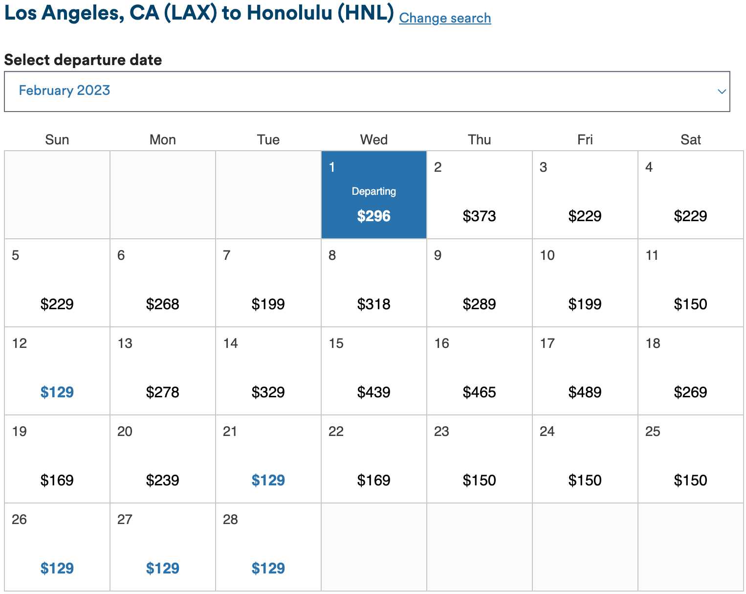 fare calendar