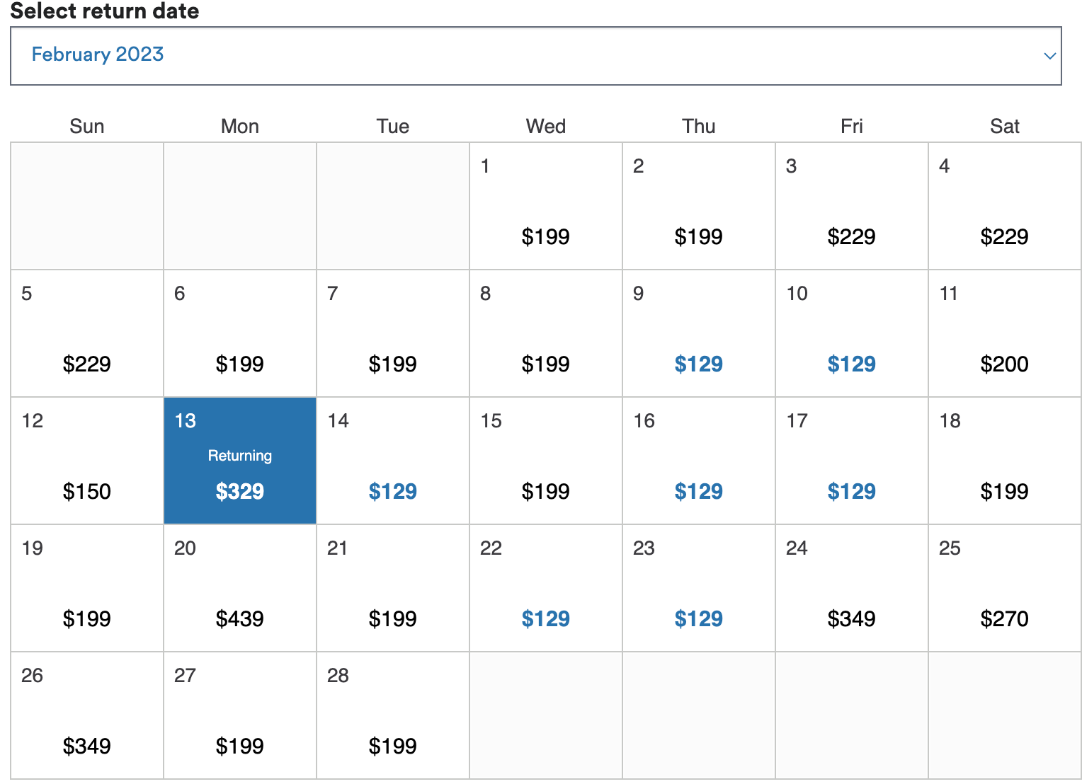 fare calendar
