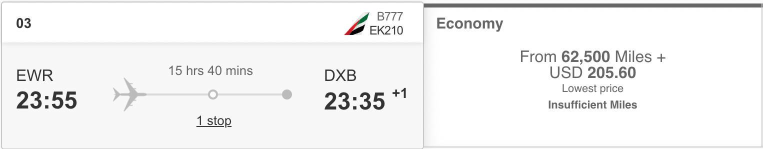 Y Skywards EWR to DXB