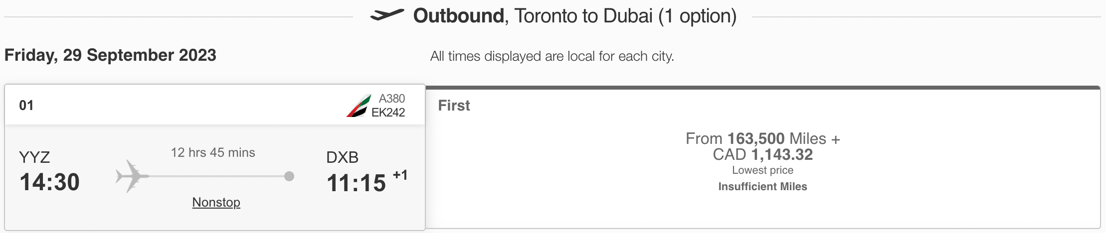 YYZ to DXB Skywards