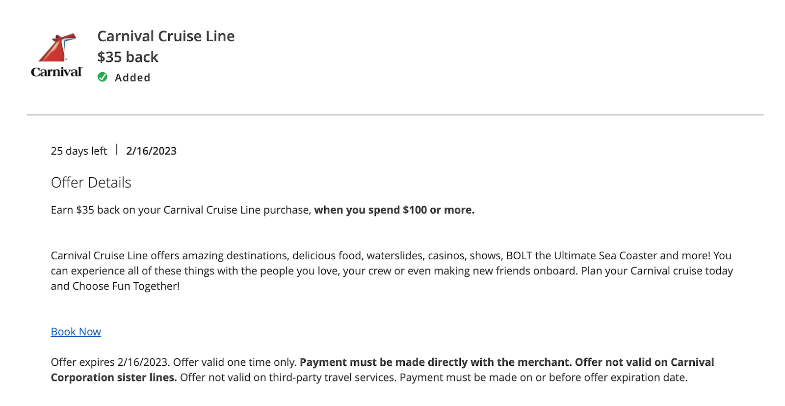 details of a credit card rebate offer