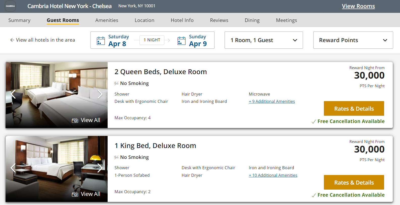 Choice Hotels Cambria New York award rates