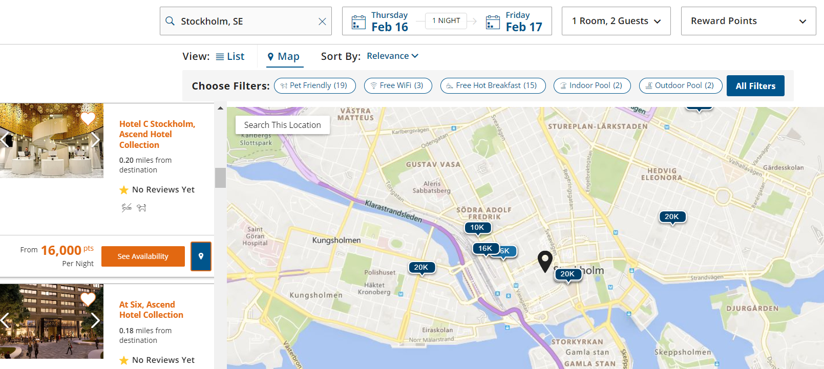 Choice hotels Stockholm award map