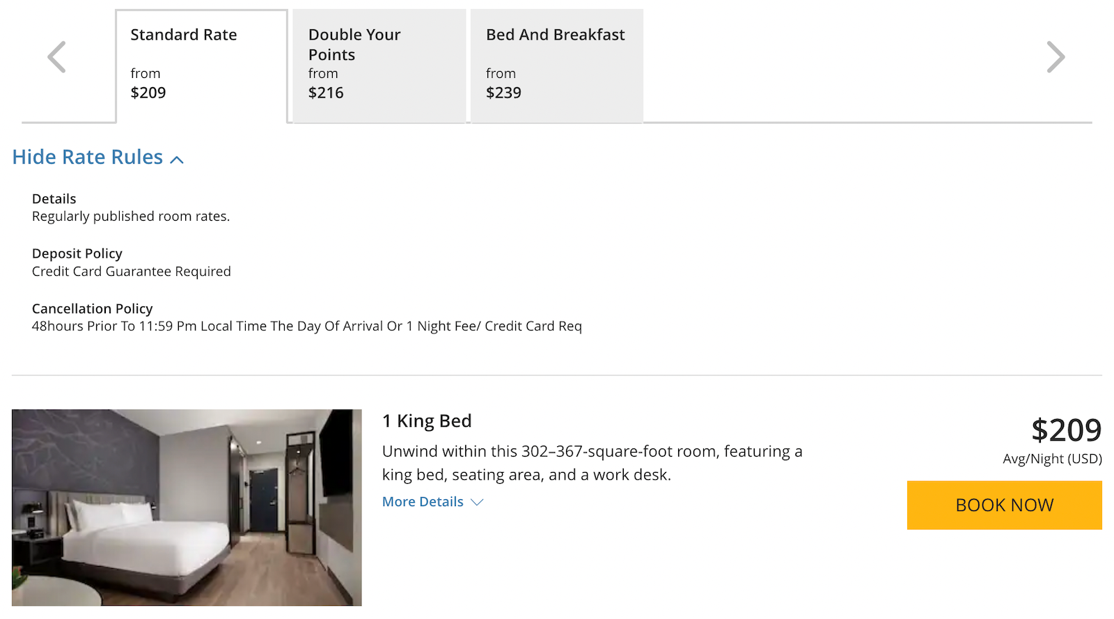 cash pricing for a standard room