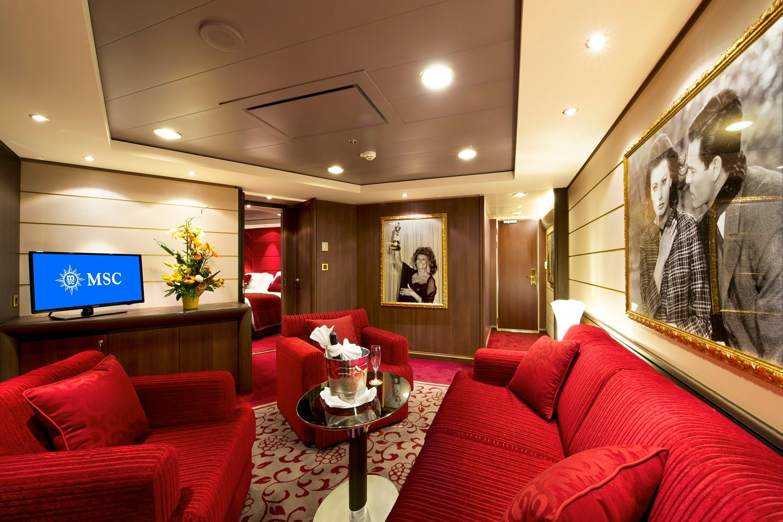 Yacht Club Royal Suite on MSC Divina cruise ship with photos of Sophia Loren