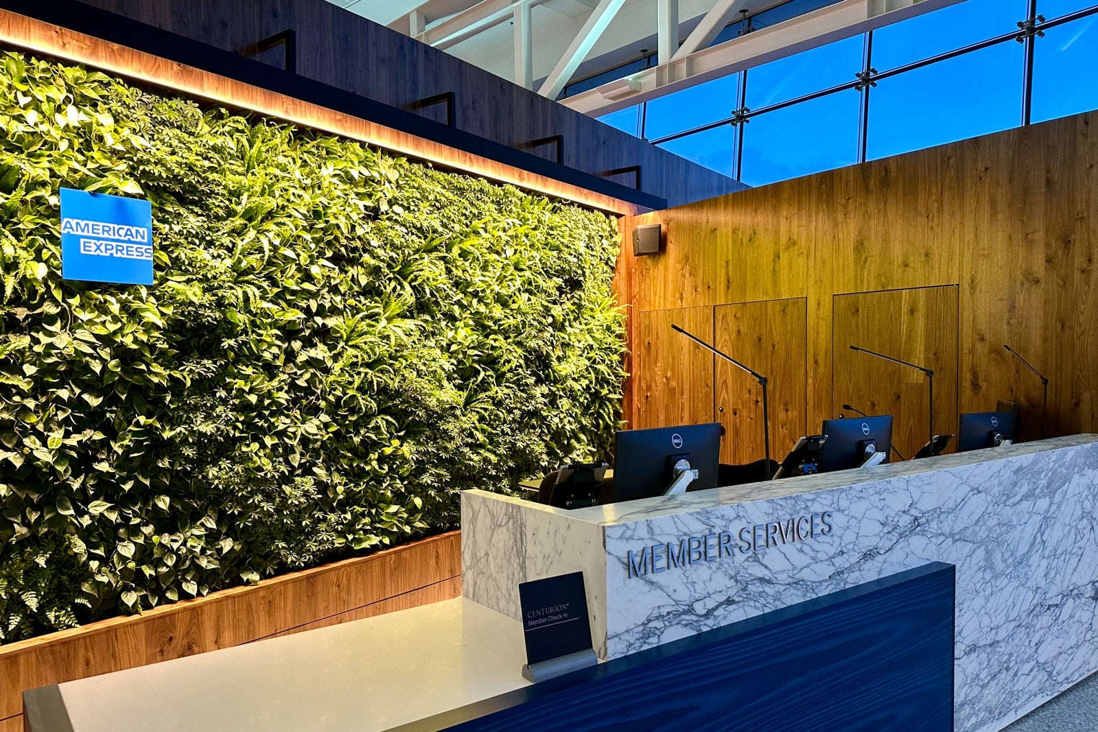 Check-in desk at the American Express Centurion Lounge in Seattle